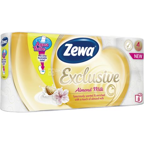 Zewa Exclusive Almond Milk, 8 рул., Туалетная бумага Зева Эксклюзив, Миндальное молочко, 4-х слойная