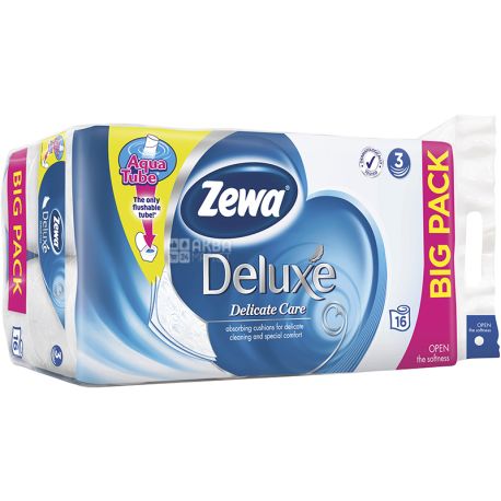 Zewa Deluxe Delicate Care, 16 рул., Туалетний папір Зева Делюкс, Делікатна Турбота, 3-х шаровий