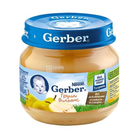 Gerber, 80 g, Fruit puree, Pears Williams, Glass
