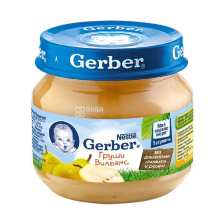 Gerber, 80 г, Фруктовое пюре, Груши Уильямс, Стекло