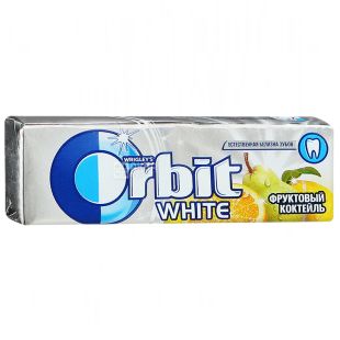Orbit Whitе, 14г, Орбит, Жевательная резинка, Фруктовый коктейль, натуральное белье зубов