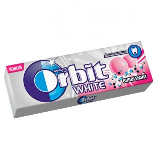 Orbit White Bubblemint, 14 г, Орбит, Жевательная резинка Бабблминт с микрогранулами