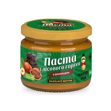 Master Bob, 200 г, Паста з лісового горіха, З шоколадом, Скло