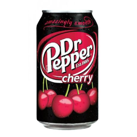 Dr Pepper, Cherry, Упаковка 24 шт. по 0,33 л, Доктор Пеппер, Вишня, Вода солодка, ж/б