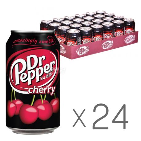 Dr Pepper, Cherry, Упаковка 24 шт. по 0,33 л, Доктор Пеппер, Вишня, Вода сладкая, ж/б