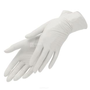 Fino, 10 шт., Размер M, Перчатки виниловые для мяса и рыбы, белые