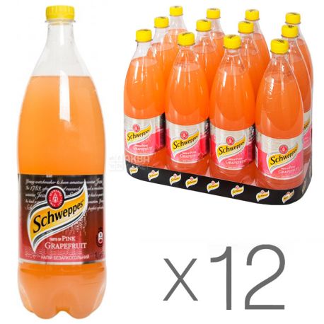 Schweppes, Pink Grapefruit, Упаковка 12 шт. по 1 л, Швепс, Рожевий Грейпфрут, Вода солодка, ПЕТ