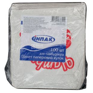 Iнпак, 100 шт., Пакет паперовий куточок, Для гамбургера