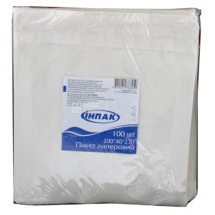 Інпак, 100 шт., Пакет паперовий для гарячих і холодних продуктів, 230х200х40 мм