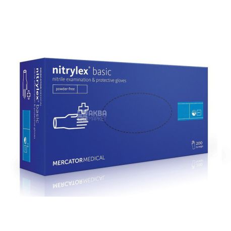 Mercator Medical, 100 pcs., Gloves, Nitrylex Basic, Non-sterile, Nitrile, Size S, Blue