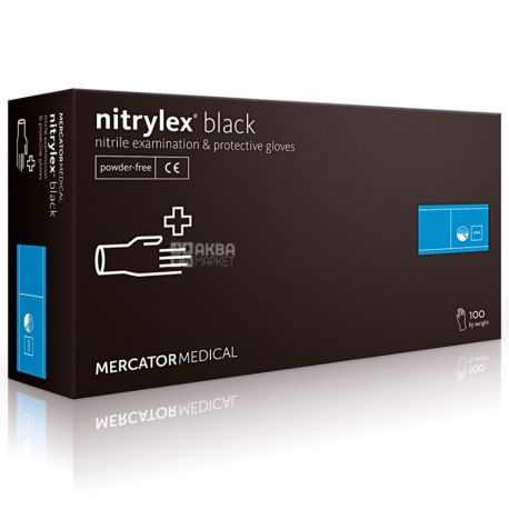 Mercator Medical, 100 шт., Рукавички нестерильні, нітрилові, без пудри, чорні, розмір M