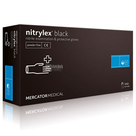 Mercator Medical, 100 pcs., Gloves, Nitrylex Basic Black, Non-sterile, Nitrile, Size S, Black
