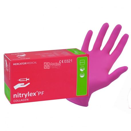 Mercator Medical, 100 pcs., Gloves, Nitrylex Collagen, Non-sterile, Nitrile, Size L, Pink