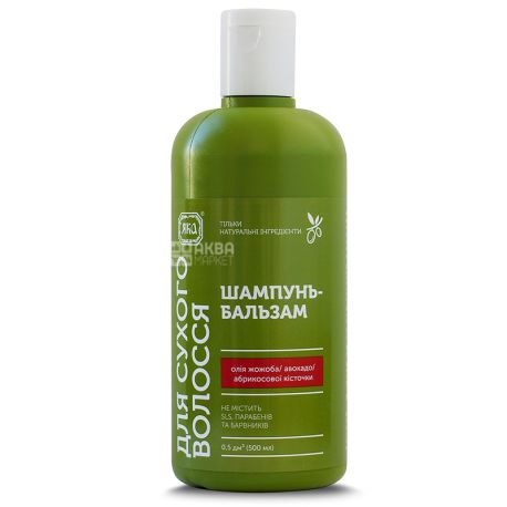 Yaka, 500 ml, Shampoo-balm, For dry hair, With oils of jojoba, avocado, apricot stone, PET.