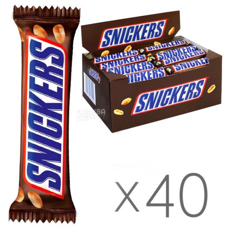 Snickers, Упаковка 40 шт. по 50 г, Шоколадні батончики Снікерс