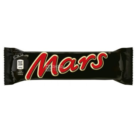 Mars, 51 г, упаковка 40 шт., Шоколадный батончик, Марс