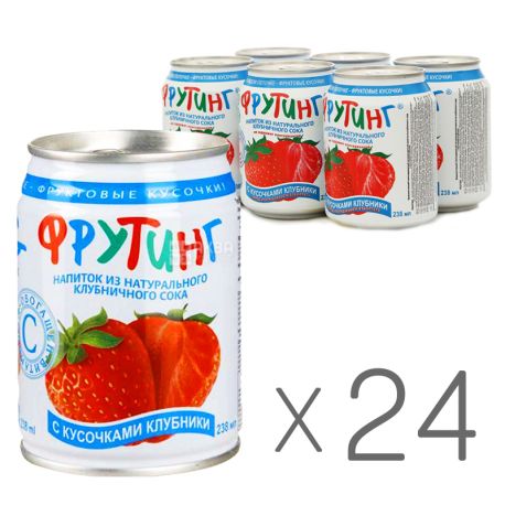 Fruiting, Natural strawberry juice, 238 мл, Упаковка 24 шт., Фруттинг, Напиток соковый, с кусочками клубники, ж/б