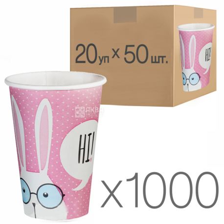 Glass paper with drawing Hares 400 ml, 50 pcs., 20 packs, D80