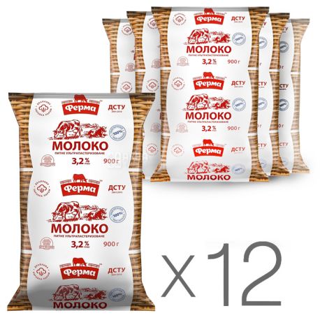 Farm Packaging 12 pcs. 900 g, 3.2%, Milk, Ultrapasteurized