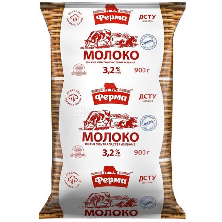 Ферма, Упаковка 12 шт. по 900 г, 3,2%, Молоко, Ультрапастеризованное