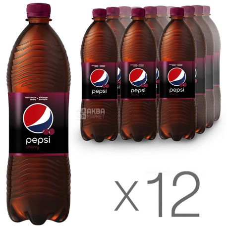 Pepsi-Cola, Wild Cherry, Упаковка 12 шт. по 1 л, Пепси-Кола, Вайлд Черри, Дикая Вишня, Вода сладкая, ПЭТ