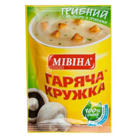 Мивина, 15 г, Суп-пюре, Горячая Кружка, Грибной с гренками, м/у
