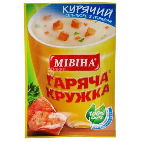 Мівіна, 12 г, Суп-пюре, Гаряча Кружка, Курячий з грінками, м/у