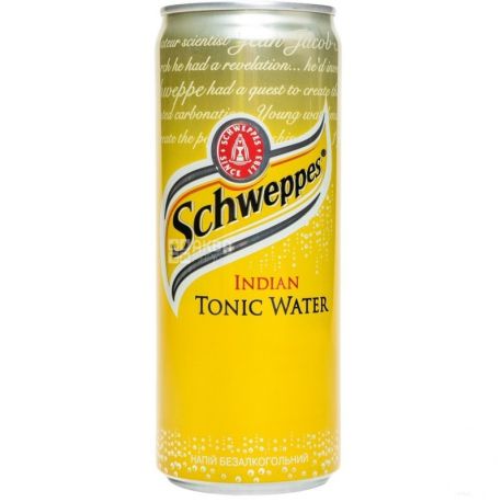 Schweppes, Indian Tonic, 0,33 л, Швепс, Индиан, Тоник травяной, безалкогольный, ж/б