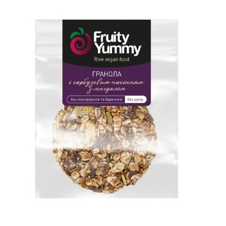Fruity Yummy, 40 г, Гранола Фруті Яммі, вівсяні пластівці, гарбузове насіння, мигдаль