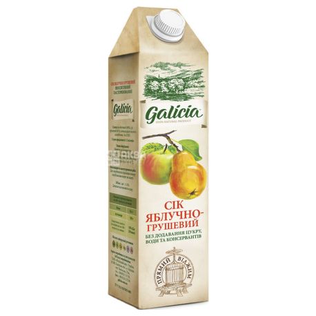 Galicia, Яблучно-грушевий, 1 л, Галіція, Сік натуральний, без додавання цукру