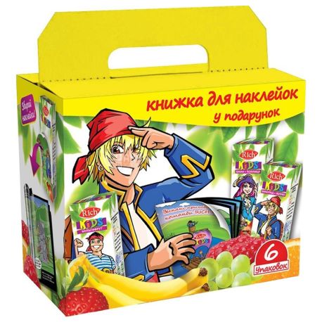 Rich Kids, Сік мультипак 6 шт. х 0,2 л + альбом для наклейок