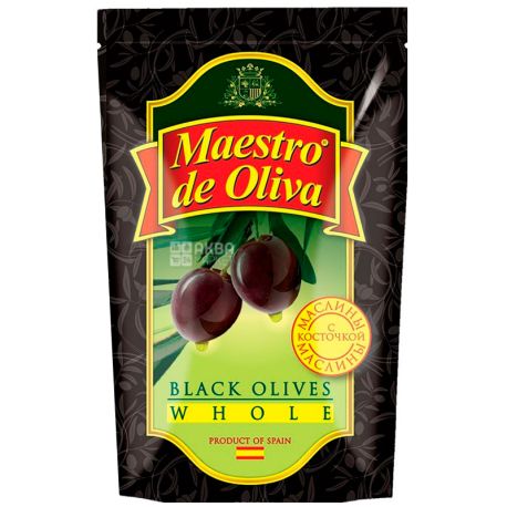 Maestro de Oliva, 170 г, Маслини з кісточкою, Чорні