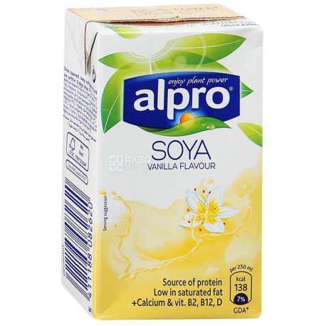 Alpro, Soya Vanilla, Упаковка 27 шт. по 250 мл, Алпро, Соевое молоко с ванилью, витаминизированное