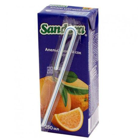 Sandora, Апельсин, 250 мл, Сандора, Сок натуральный, с трубочкой