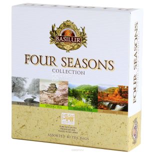 Basilur, Four Seasons, 40 пак., Чай Базилур, Ассорти, Четыре сезона, Подарочный набор