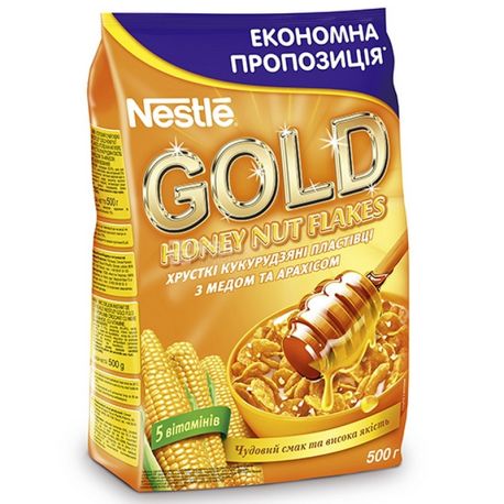 Nestle Gold, Готовый завтрак с медом и арахисом, 500 г, м/у