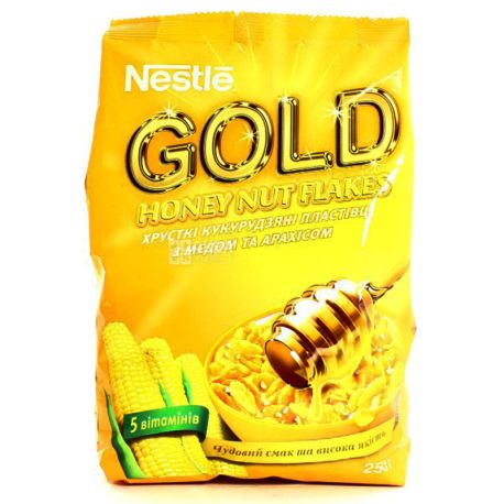 Nestle, 250 г, Сухой завтрак, Gold Flakes, Мед и орехи