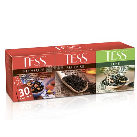 Tess, Pleasure, Sunrise, Lime, 3 х 10 пак., Чай Тесс, Санрайз, Плежэ, Лайм, Набор