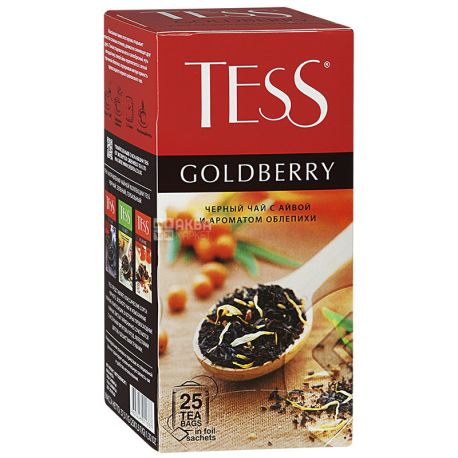 Tess, Goldberry, 25 пак., Чай Тесс, Голдберри, черный с ароматом облепихи и айвы, м/у