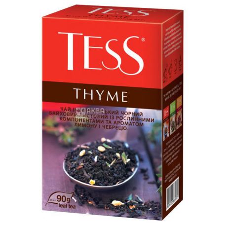 Tess, Thyme, 90 г, Чай Тесс, Тис, чорний з ароматом лимона і чебрецю, м / у