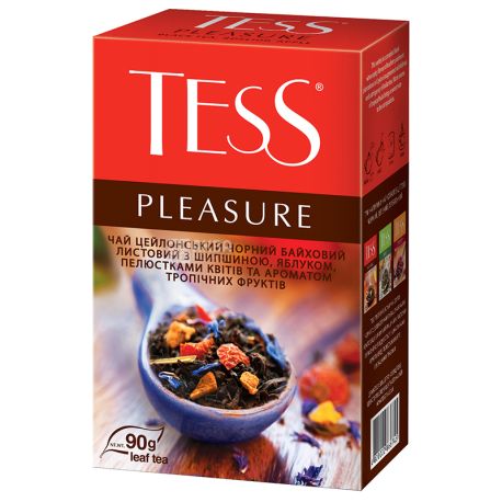 Tess, Pleasure, 90 г, Чай Тесс, Плеж, чорний з ароматом шипшини і яблука, м / у