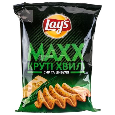 LAY’S, 120 г, Чипси картопляні, Max, Сир і цибуля, Рифлені, м/у