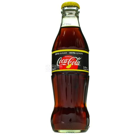Coca-Cola Zero, Лимон, 0,25 л, Кока-Кола Зеро, Вода сладкая, низкокалорийная, стекло