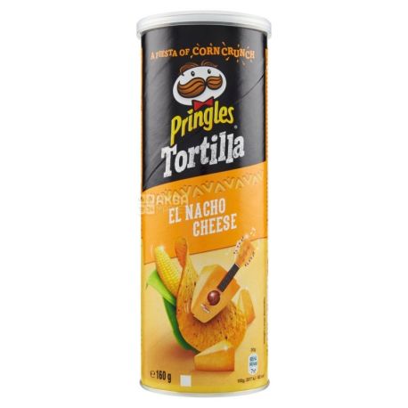 Pringles Tortilla Nacho Cheese чіпси кукурудзяні, 160г, тубус