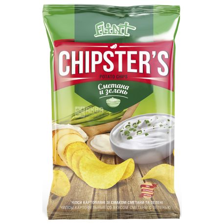 Flint Chipsters potato chips with taste sour cream with greens, 70 g, m / s