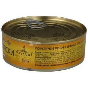 Baltijas, 235 г, Печень трески, натуральная, с ключем