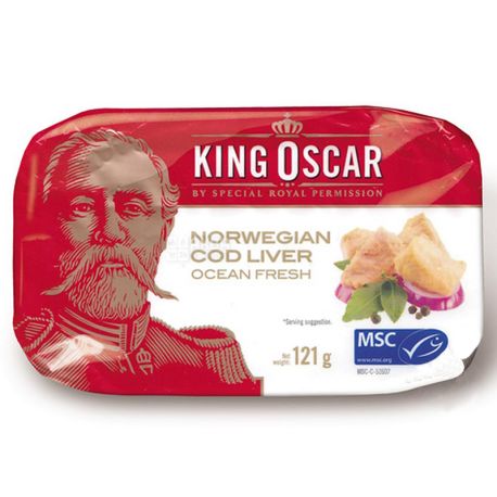 King Oscar Печень трески натуральная в собственном соку, 121г, ж/б