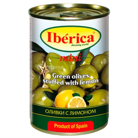 Iberica Оливки зеленые с лимоном, 300г, ж/б банка, ключ