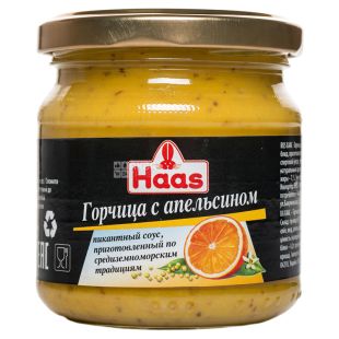 Haas, 210 г, Горчица с Апельсином Гаас, стекло