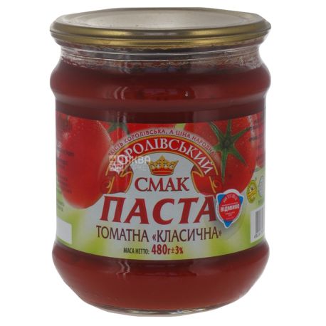 Королівський смак Томатна паста, 25%, 480 г, Скляна банка